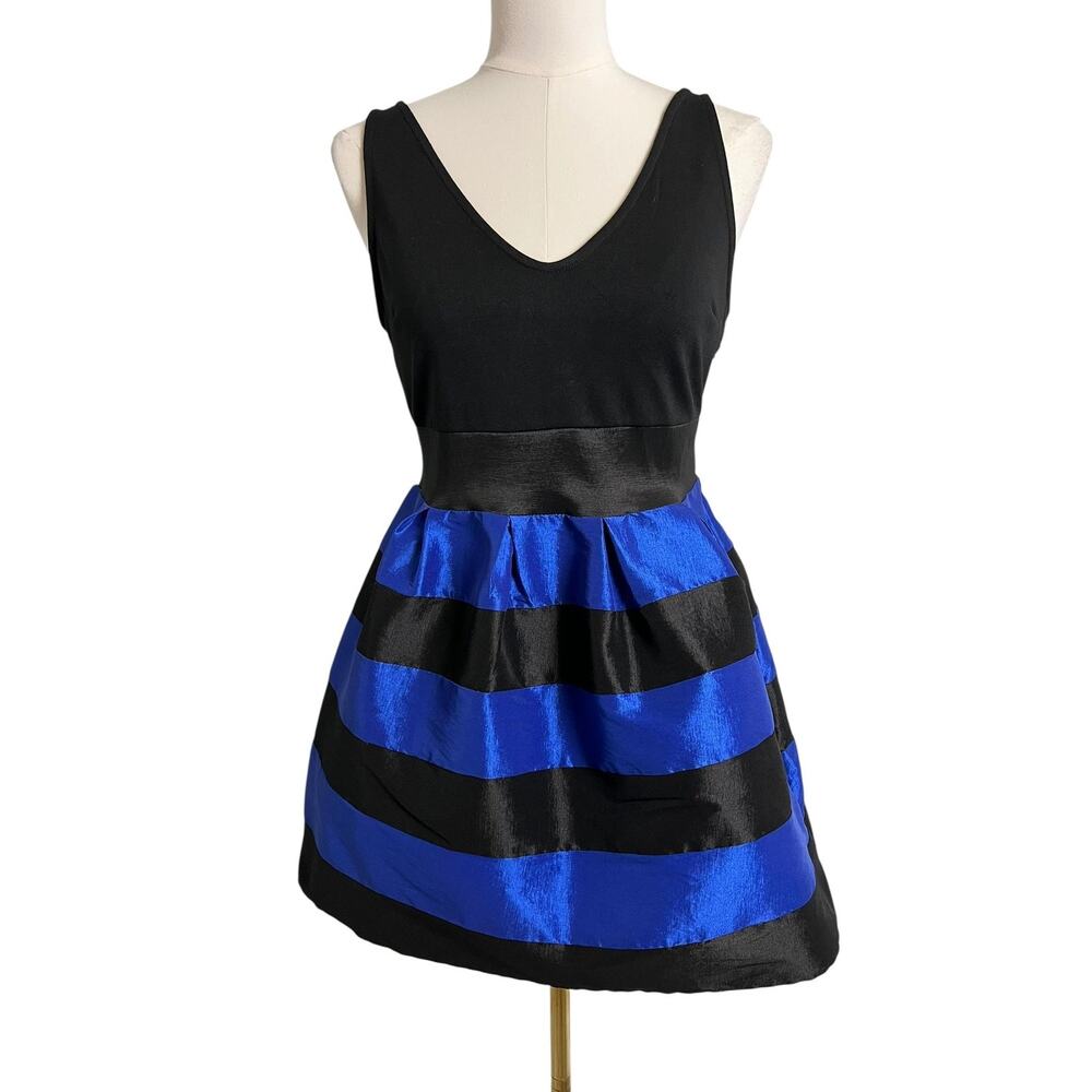 Carolina Williamson Fit & Flare Dress Womens Small Blue Black Party Cocktail